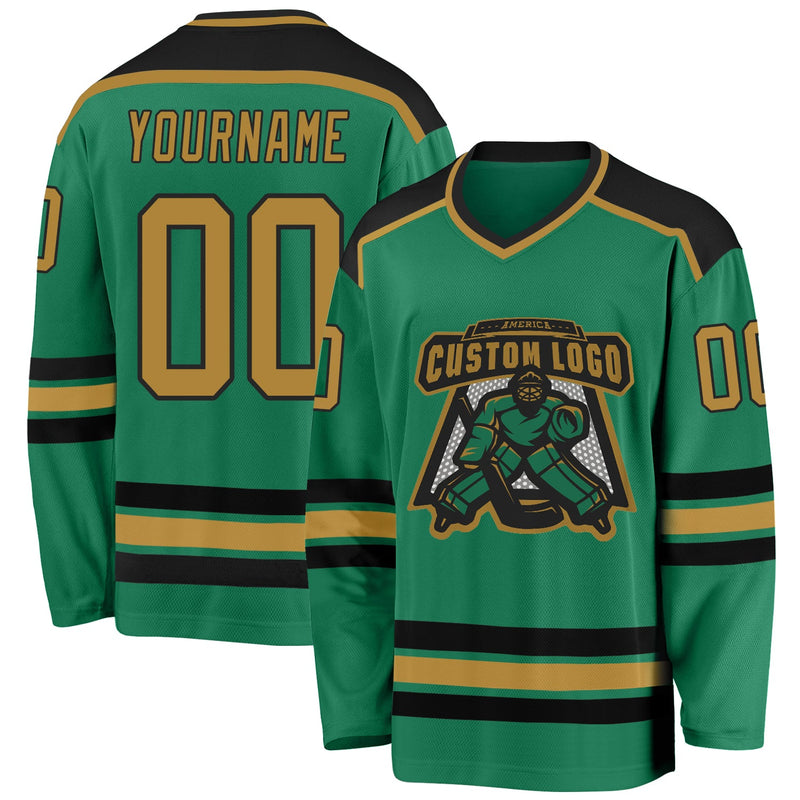Custom Hockey Jersey - Kelly Green Old Gold-Black