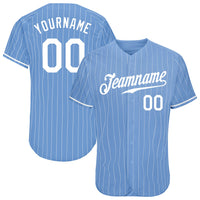 Custom Light Blue White Pinstripe White Authentic Baseball Jersey