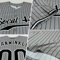 Custom Gray Black Pinstripe Black-White Authentic Baseball Jersey