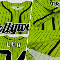 Custom Neon Green Black Pinstripe Black-White Authentic Baseball Jersey