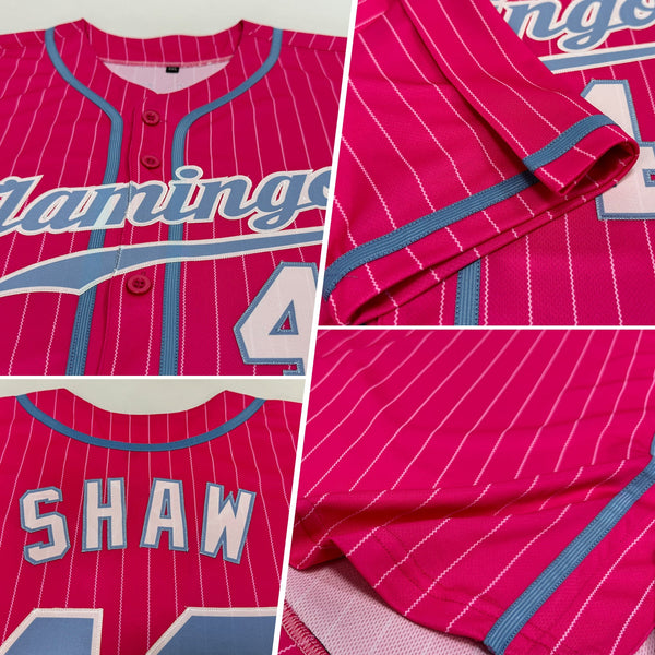 Custom Pink White Pinstripe Light Blue-White Authentic Baseball Jersey