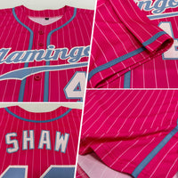 Custom Pink White Pinstripe Light Blue-White Authentic Baseball Jersey