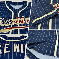 Custom Baseball Jersey - Navy White Pinstripe Vintage USA Flag-Cream Authentic