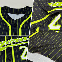 Custom Black Neon Green Pinstripe Neon Green-White Authentic Baseball Jersey