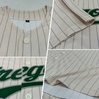 Custom Cream Gray Pinstripe Green-Gray Authentic Baseball Jersey