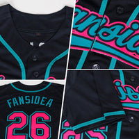 Custom Black Pink-Teal Authentic Baseball Jersey