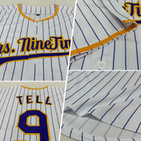 Custom White Purple Pinstripe Purple-Gold Authentic Baseball Jersey