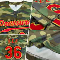 Custom Camo Red-Old Gold Authentic Salute To Service Baseball Jersey