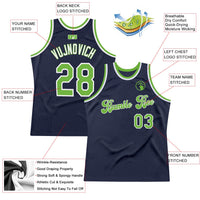 Custom Basketball Jersey - Navy Neon Green-White Authentic Throwback