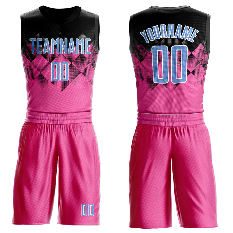 Custom Basketball Jersey - Pink Light Blue Black-White Round Neck Sublimation Uniform