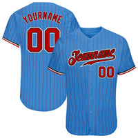 Custom Powder Blue Red Pinstripe Red-Black Authentic Baseball Jersey