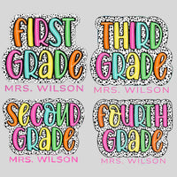 Personalized Name And Grade Neon Lights And Polka Dots Teacher T-Shirt