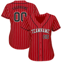 Custom Baseball Jersey - Red White Pinstripe Black-White Authentic