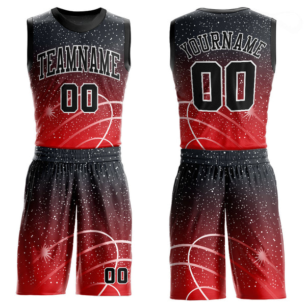 Custom Red Black-White Round Neck Sublimation Basketball Uniform Jersey