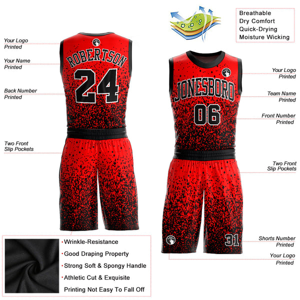 Custom Red Black-White Round Neck Sublimation Basketball Uniform Jersey