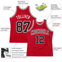 Custom Basketball Jersey - Red Black Pinstripe Black-White Authentic