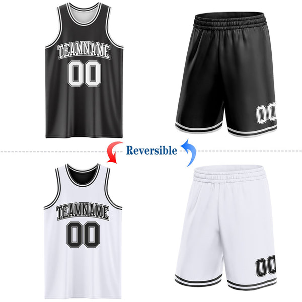Custom Reversible Black White Double Side Sublimation Basketball Set Jersey