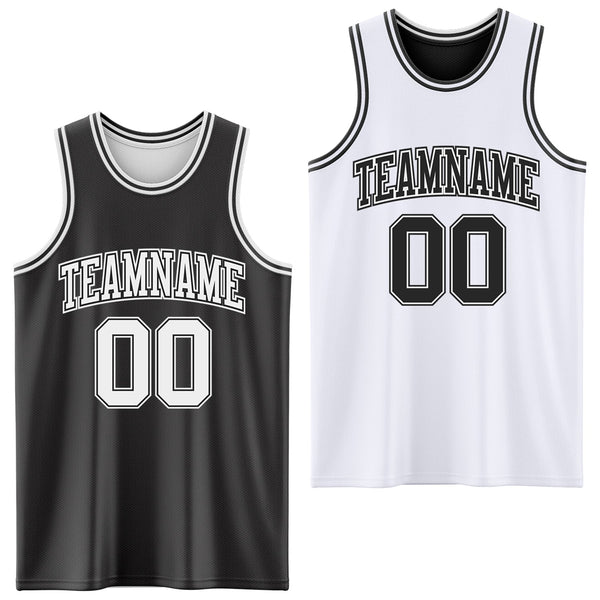 Custom Reversible Black White Double Side Sublimation Basketball Set Jersey