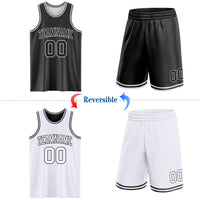 Custom Reversible Black White Double Side Sublimation Basketball Set Jersey