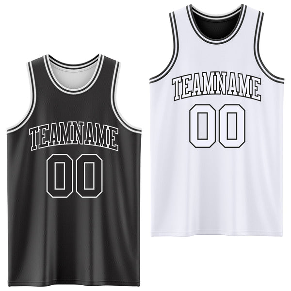 Custom Reversible Black White Double Side Sublimation Basketball Set Jersey