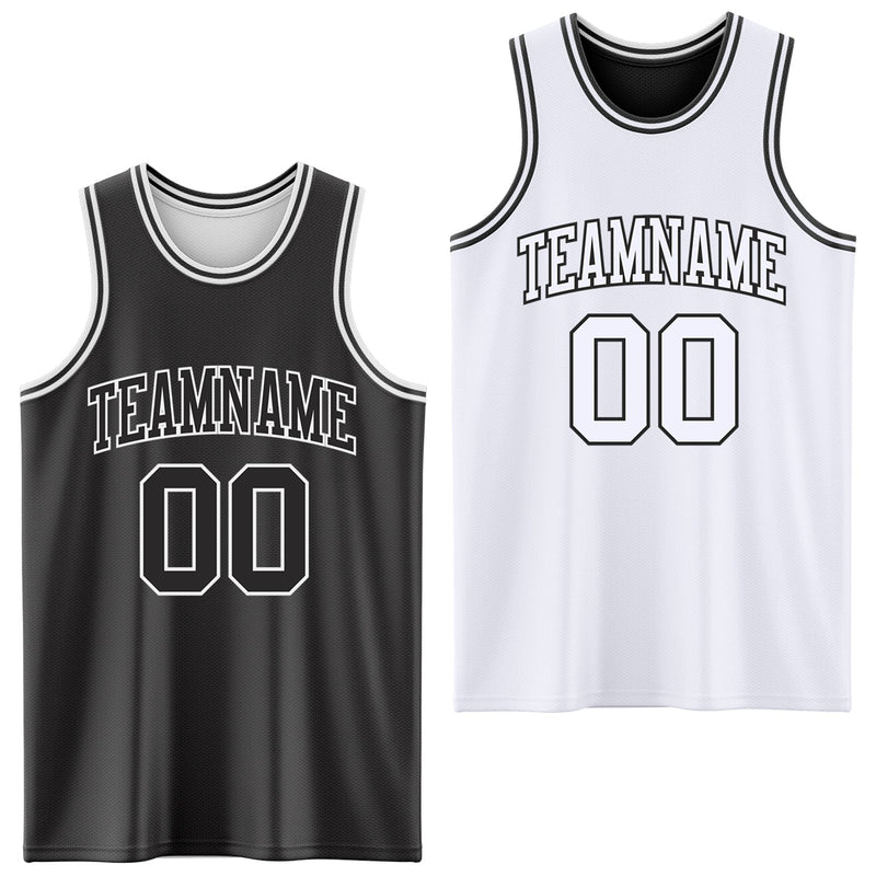 Custom Reversible Black White Double Side Sublimation Basketball Set Jersey