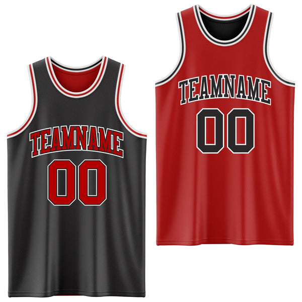 Custom Reversible Black Red-White Double Side Sublimation Basketball Set Jersey