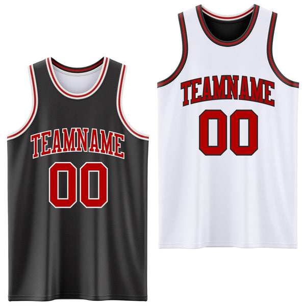 Custom Reversible Black Red-White Double Side Sublimation Basketball Set Jersey