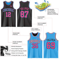 Custom Reversible Black Pink-Sky Blue Double Side Sublimation Basketball Set Jersey