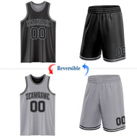 Custom Reversible Black Gray Double Side Sublimation Basketball Set Jersey