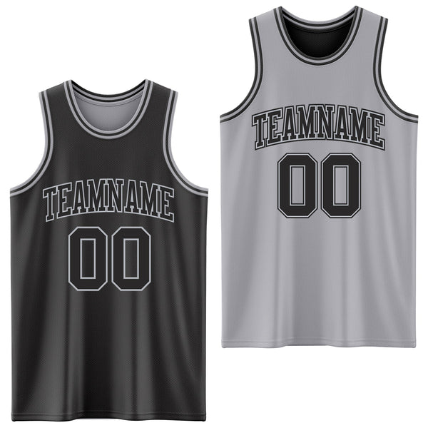 Custom Reversible Black Gray Double Side Sublimation Basketball Set Jersey