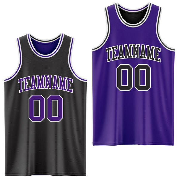 Custom Reversible Black Purple-White Double Side Sublimation Basketball Set Jersey