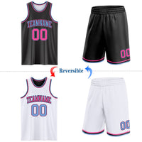 Custom Reversible Black Pink-Light Blue Double Side Sublimation Basketball Set Jersey