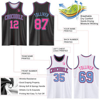 Custom Reversible Black Pink-Light Blue Double Side Sublimation Basketball Set Jersey