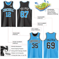 Custom Reversible Black Sky Blue-White Double Side Sublimation Basketball Set Jersey