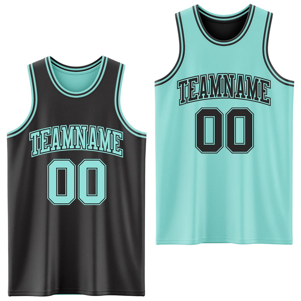 Custom Reversible Black Ice Blue Double Side Sublimation Basketball Set Jersey
