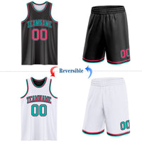 Custom Reversible Black Neon Pink-Aqua Double Side Sublimation Basketball Set Jersey
