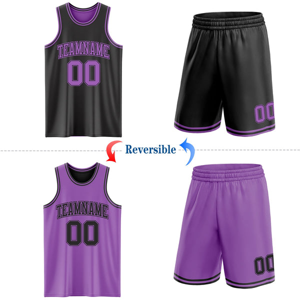 Custom Reversible Black Medium Purple Double Side Sublimation Basketball Set Jersey