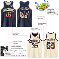 Custom Navy Vintage USA Flag Cream-Maroon Reversible Double Side Sublimation Basketball Set Jersey
