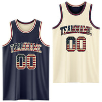 Custom Navy Vintage USA Flag Cream-Maroon Reversible Double Side Sublimation Basketball Set Jersey