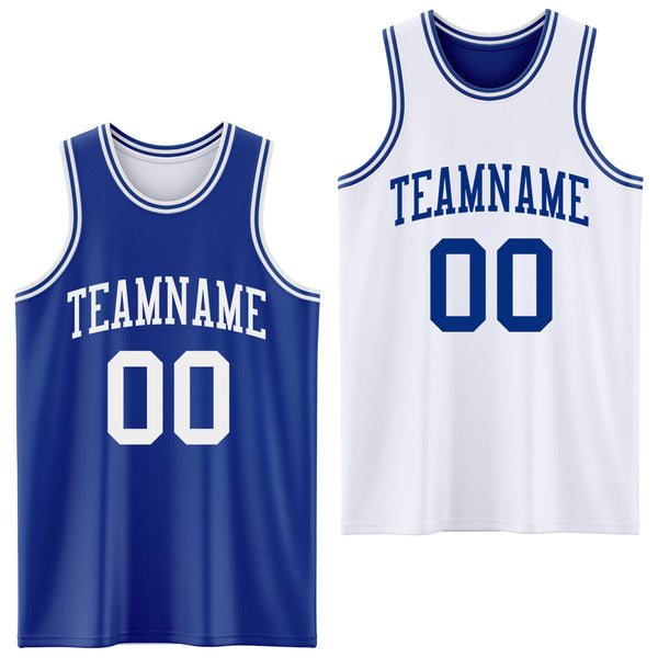 Custom Royal White Reversible Double Side Sublimation Basketball Set Jersey
