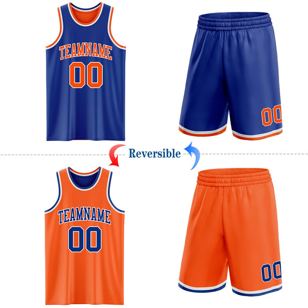 Custom Royal Orange-White Reversible Double Side Sublimation Basketball Set Jersey