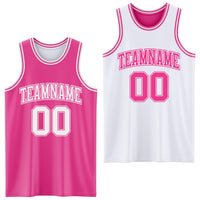 Custom Pink White Reversible Double Side Sublimation Basketball Set Jersey