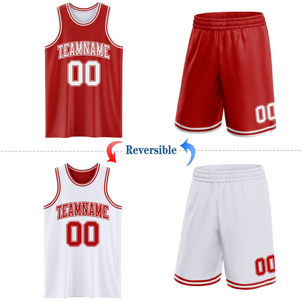 Custom Red White Reversible Double Side Sublimation Basketball Set Jersey