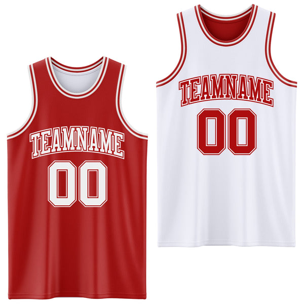 Custom Red White Reversible Double Side Sublimation Basketball Set Jersey