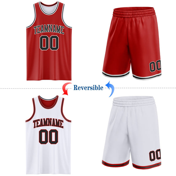 Custom Red Black-White Reversible Double Side Sublimation Basketball Set Jersey