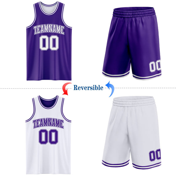 Custom Purple White Reversible Double Side Sublimation Basketball Set Jersey
