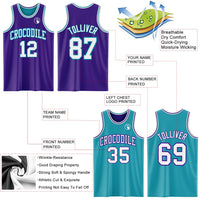 Custom Purple White-Teal Reversible Double Side Sublimation Basketball Set Jersey