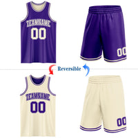 Custom Reversible Purple Cream Double Side Sublimation Basketball Set Jersey