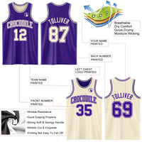 Custom Reversible Purple Cream Double Side Sublimation Basketball Set Jersey