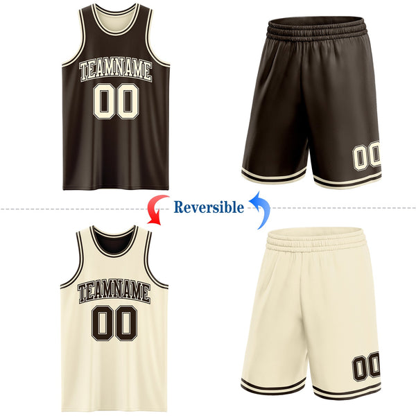 Custom Reversible Brown Cream Double Side Sublimation Basketball Set Jersey
